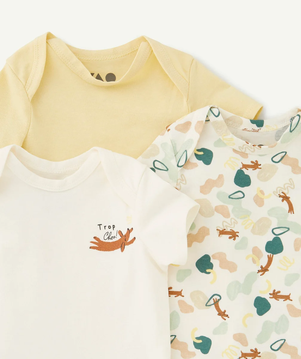 LOT DE 3 BODIES EN COTON BIOLOGIQUE UNI OU AVEC IMPRIMÉS