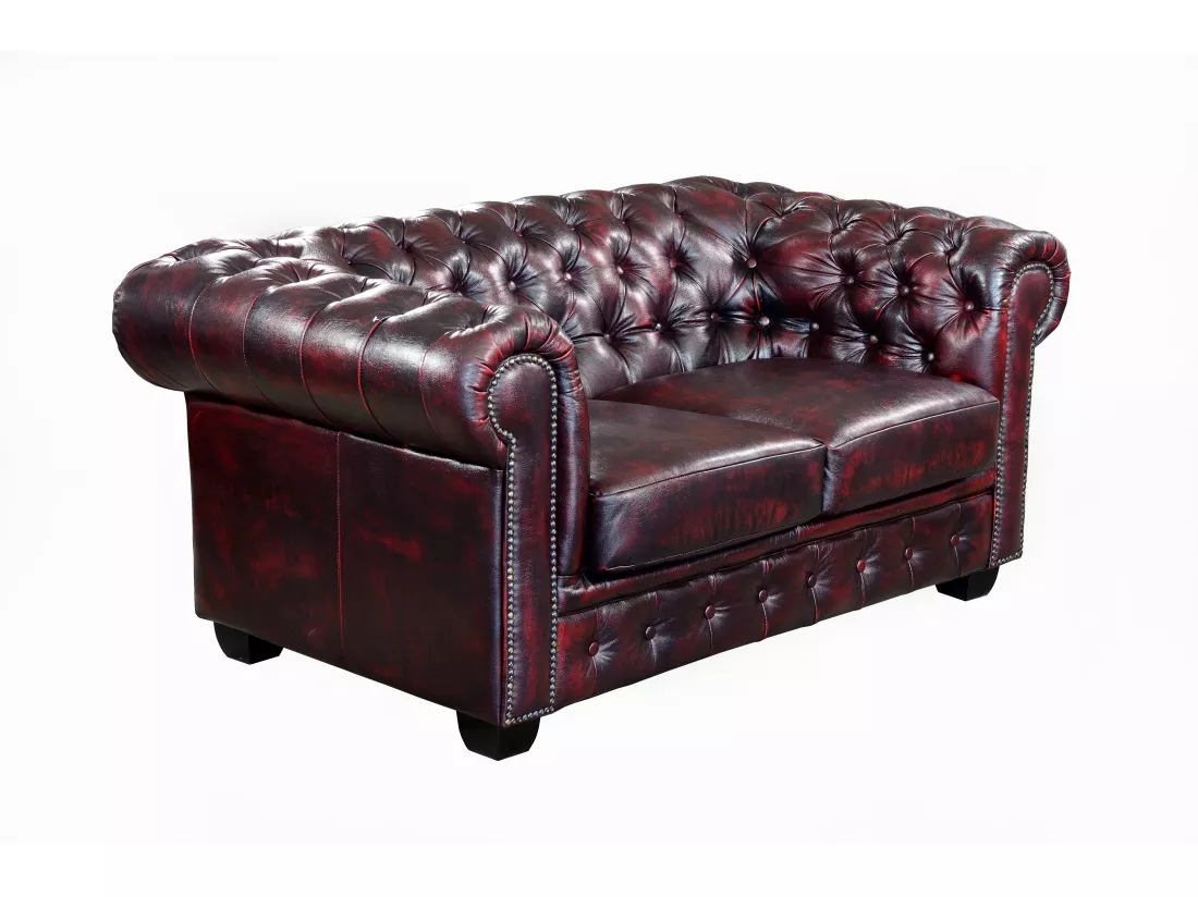 Canapés chesterfield 3 places et 2 places BRENTON 100% cuir de buffle - Bordeaux