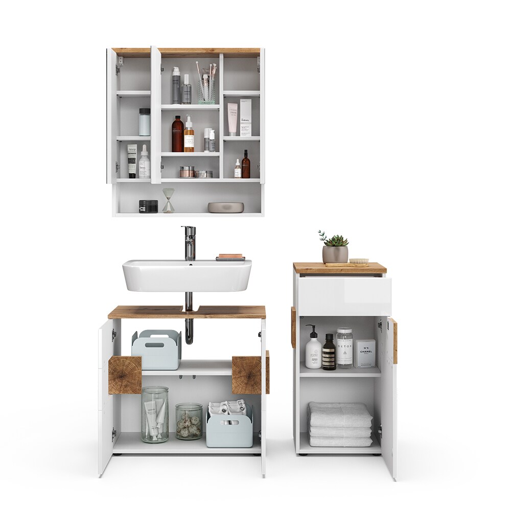 Vicco Badmöbel-Set Badezimmer-Möbel Bad-Schrank Eden Weiß Artisan modern Badezimmerschrank Waschbeckenunterschrank Spiegelschrank Midischrank Schranktür Schrankfach