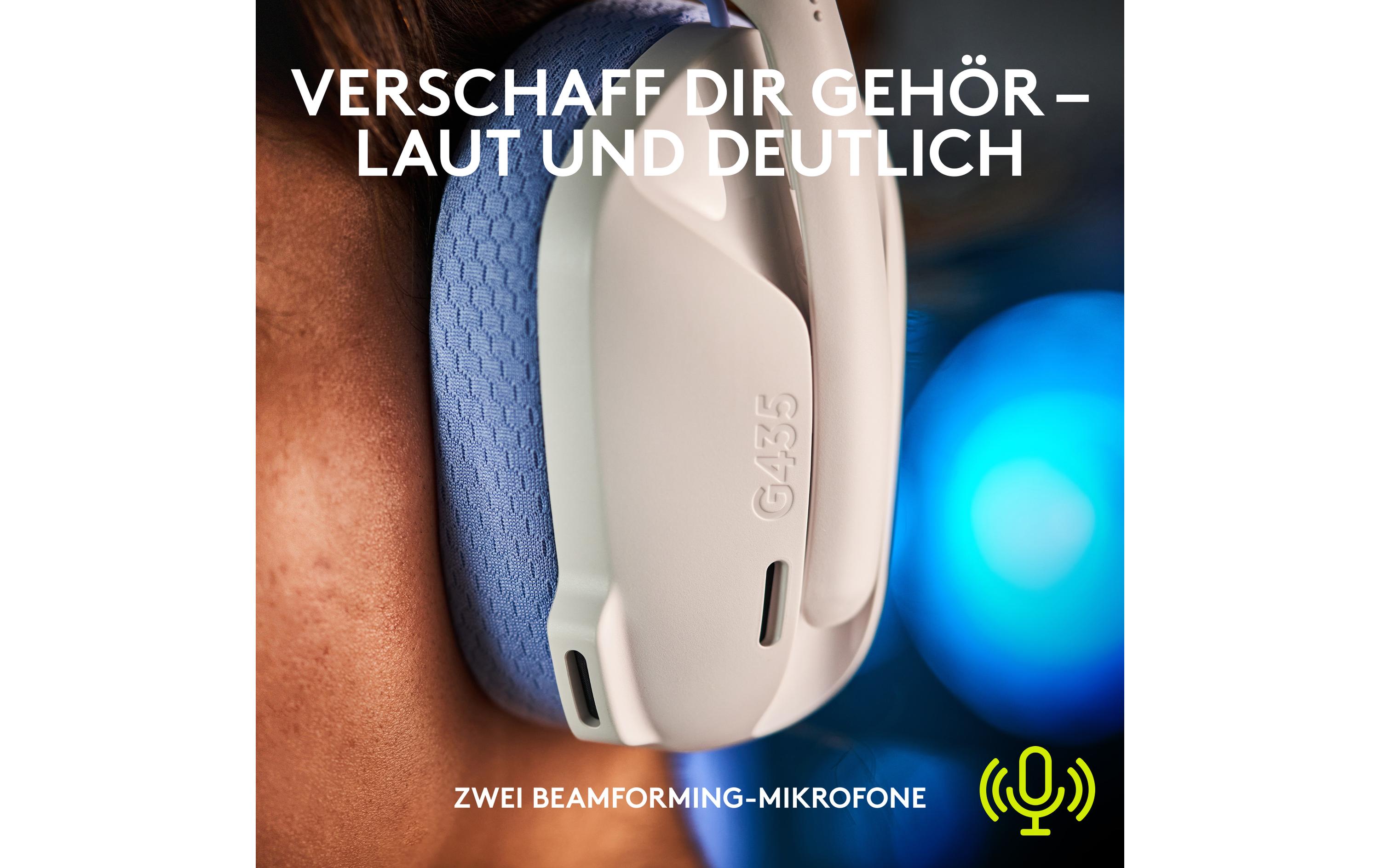 Headset G435 Gaming Lightspeed WeissKabelloses Gaming-Headset mit integrierten Beamforming-Mikrofonen und bis zu 18 Stunden Akkulaufzeit