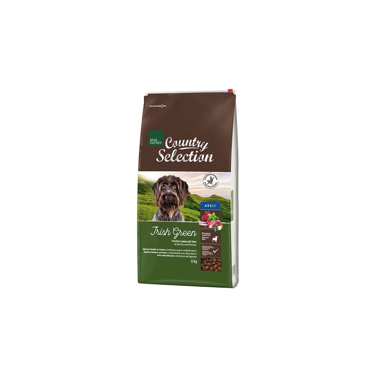 REAL NATURE Country Selection Trockenfutter Hund, Adult, Irish Green, Irisches Lamm mit Ente 12 kg