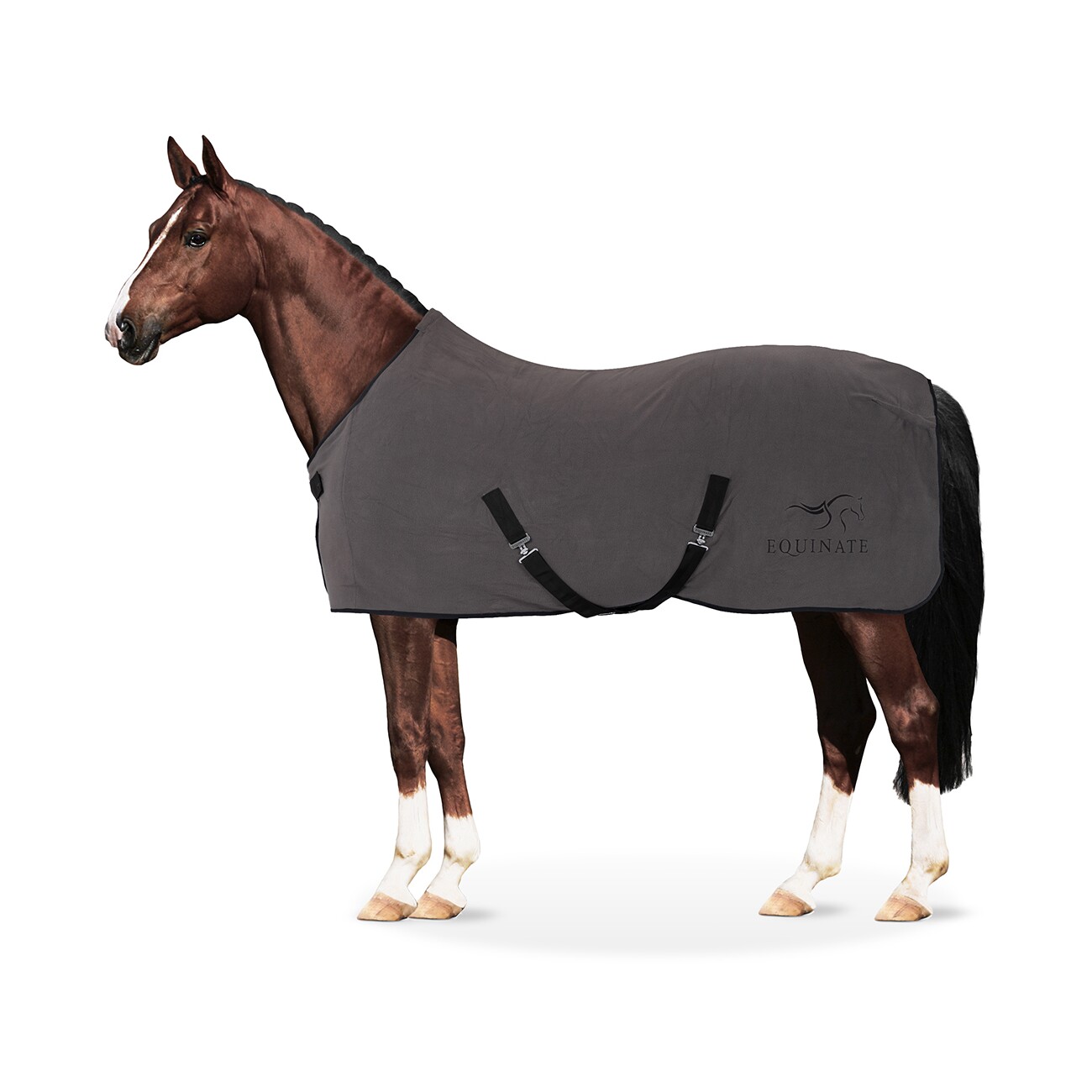 Equinate Abschwitzdecke Nevada aus Fleece mit Widerristpolster und Kreuzbegurtung grau 1,45 m
