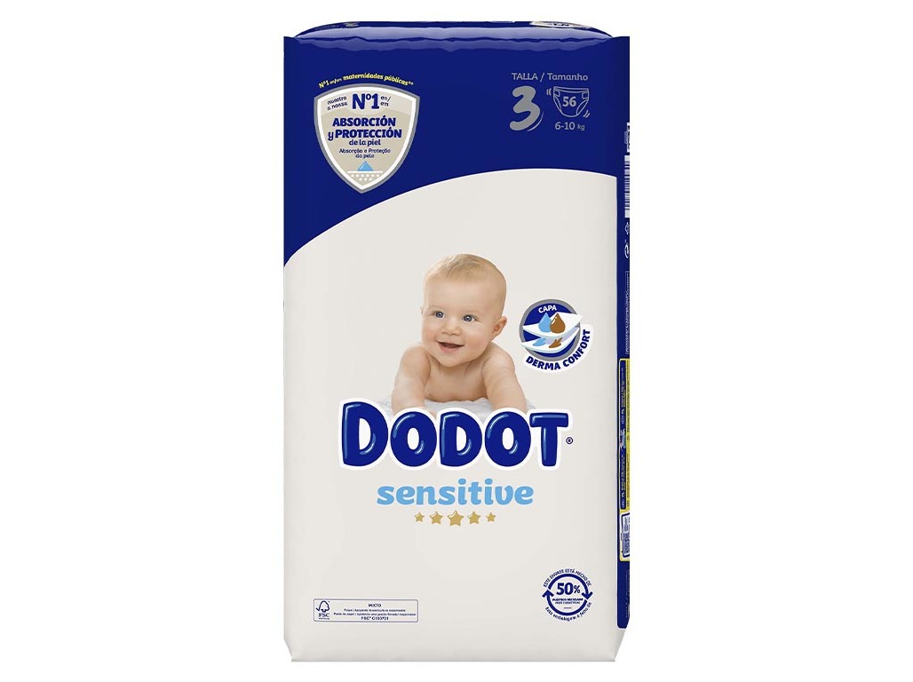 FRALDAS DODOT SENSITIVE T3 6-10KG 56 UN