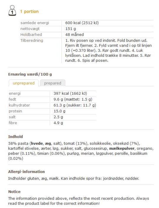 Pasta Bolognese måltid