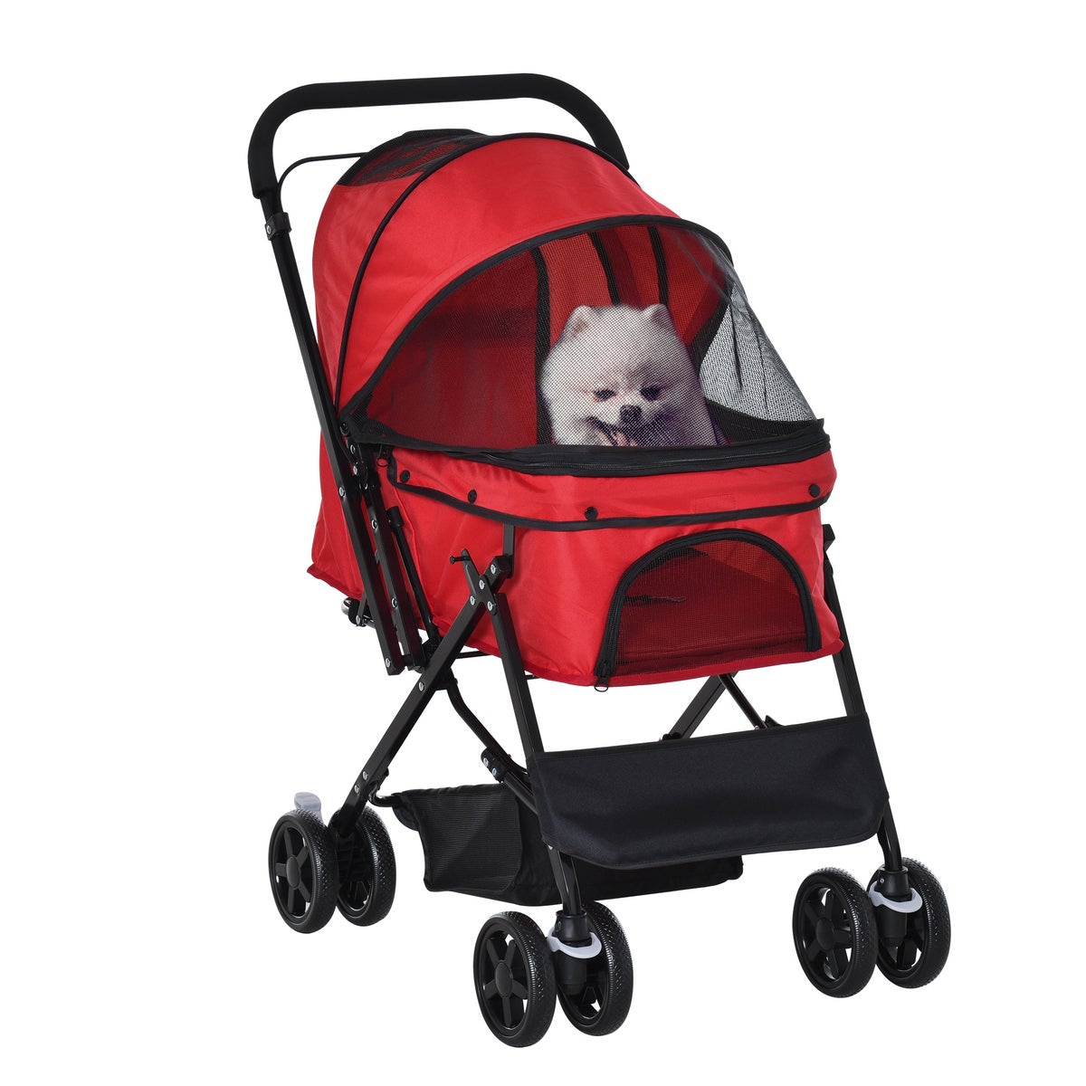 PawHut hondenbuggy, 76,5 L x 52 B x 95 H cm, staal, Oxford-stof, rood