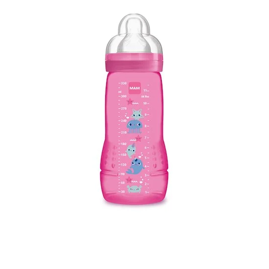 Biberon 2ème âge coloré tétine débit X   Rose        330 ml   de               Mam