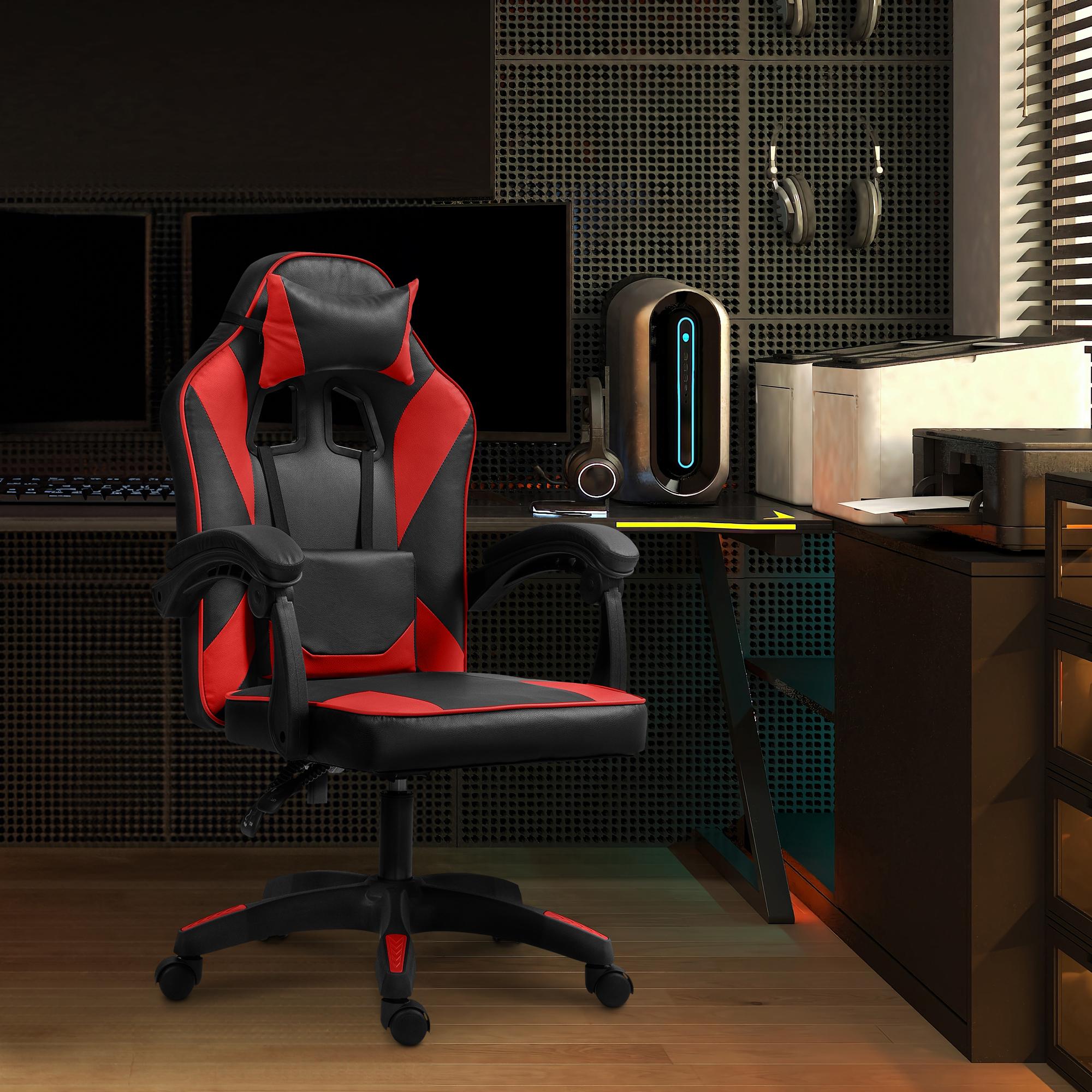 CLP Bürostuhl Orkney I Ergonomischer Gamingstuhl mit Kunstlederbezug I Schreibtischstuhl mit verstellbarer Rückenlehne und Kopfstütze