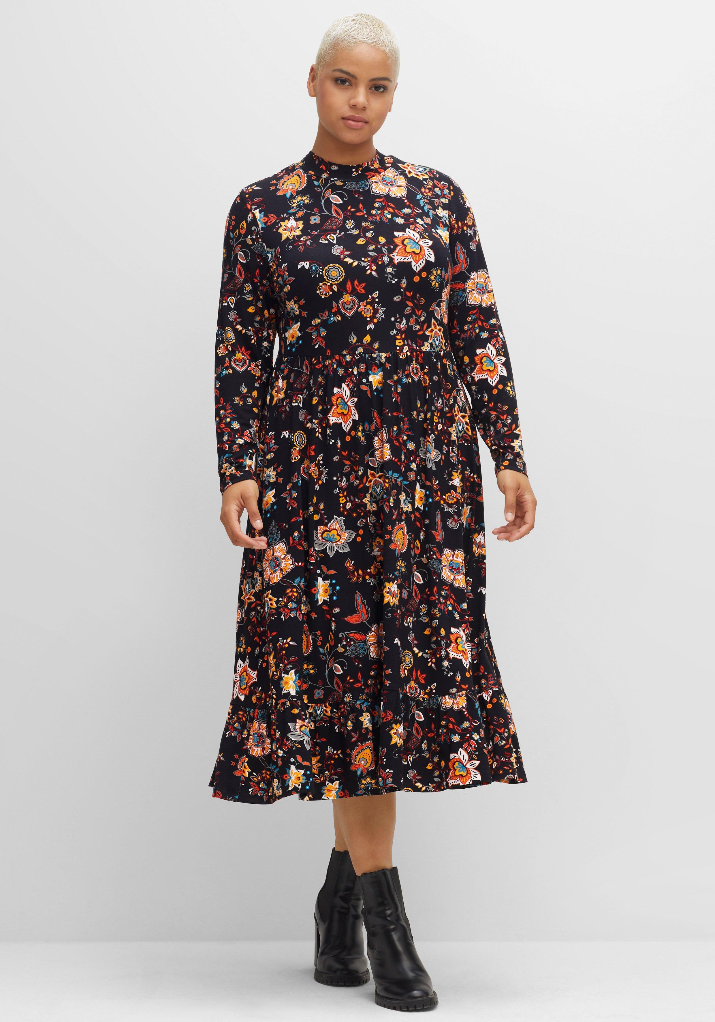 Jerseykleid mit weit schwingendem Rock, Blumenprint