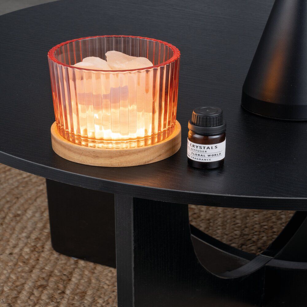 Diffuseur roche LED base bois avec 1 huile essentielle - 2 modèles