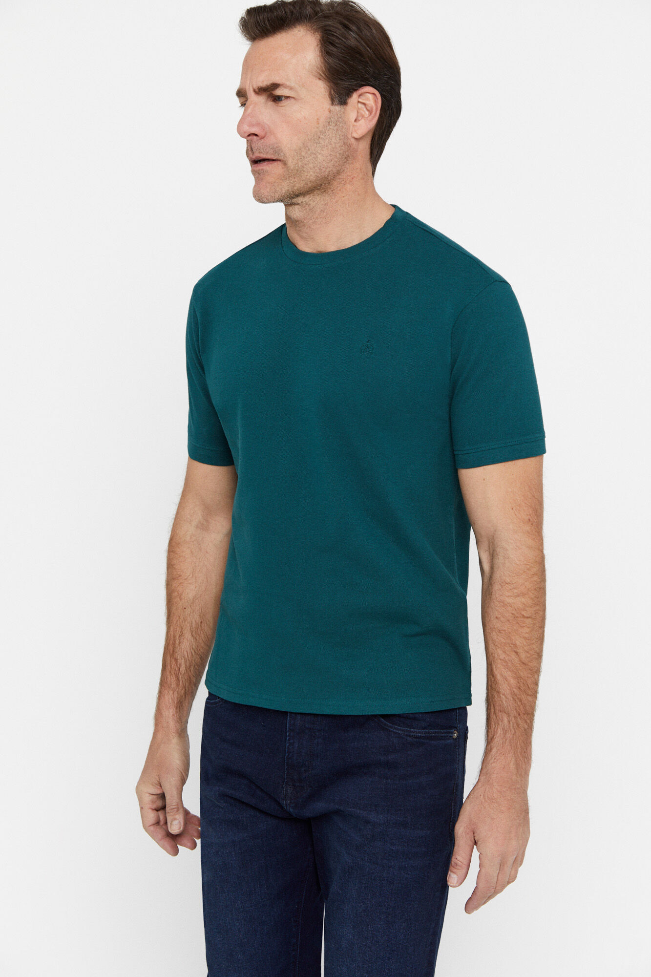 Camiseta básica de piqué - Verde escuro