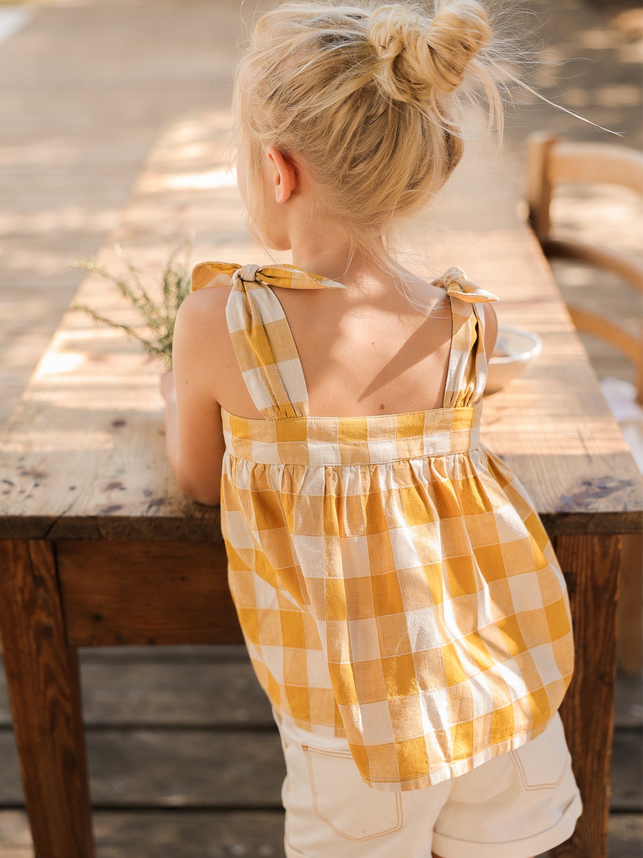 Top Fille vichy en lin et coton