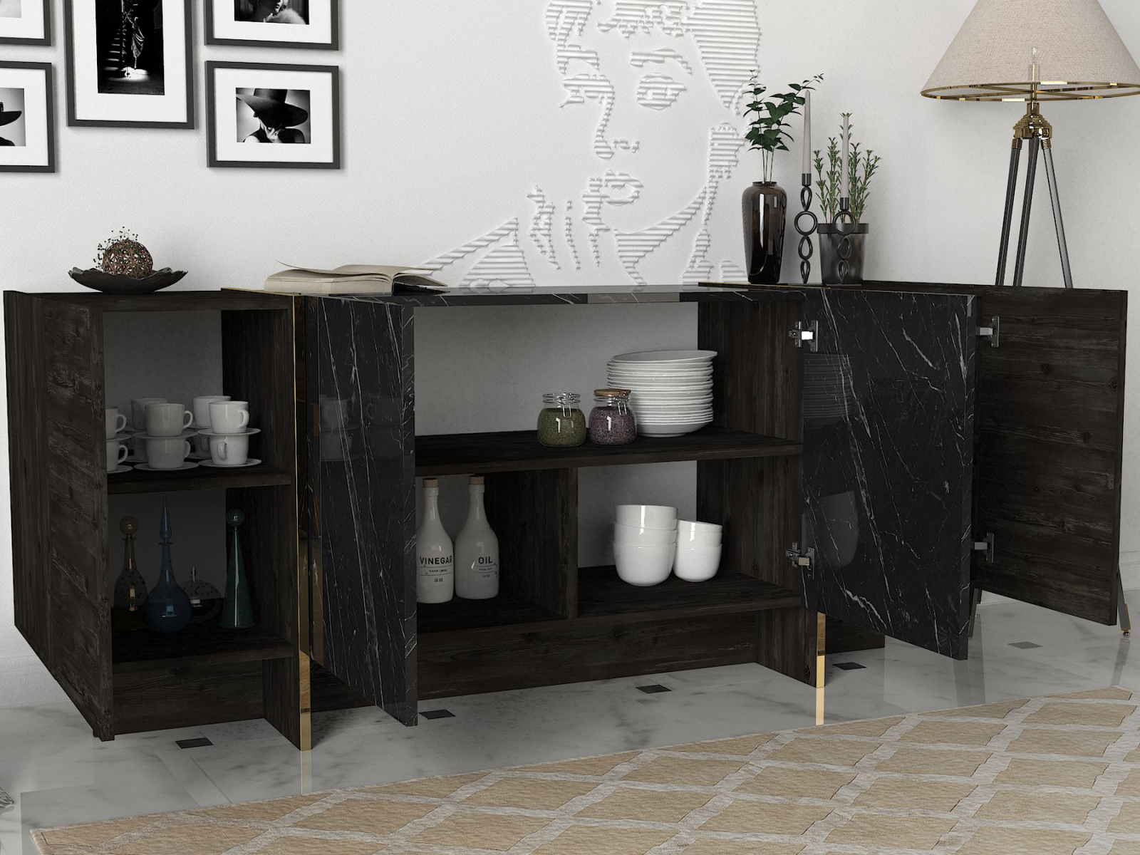 Sideboard - Marmor-Optik - braun - 180 cm