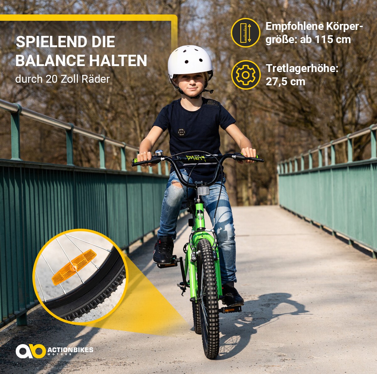 Actionbikes Kinderfahrrad Zombie 20 Zoll, V-Brake-Bremsen, Seitenständer, Reflektoren, Kettenschutz