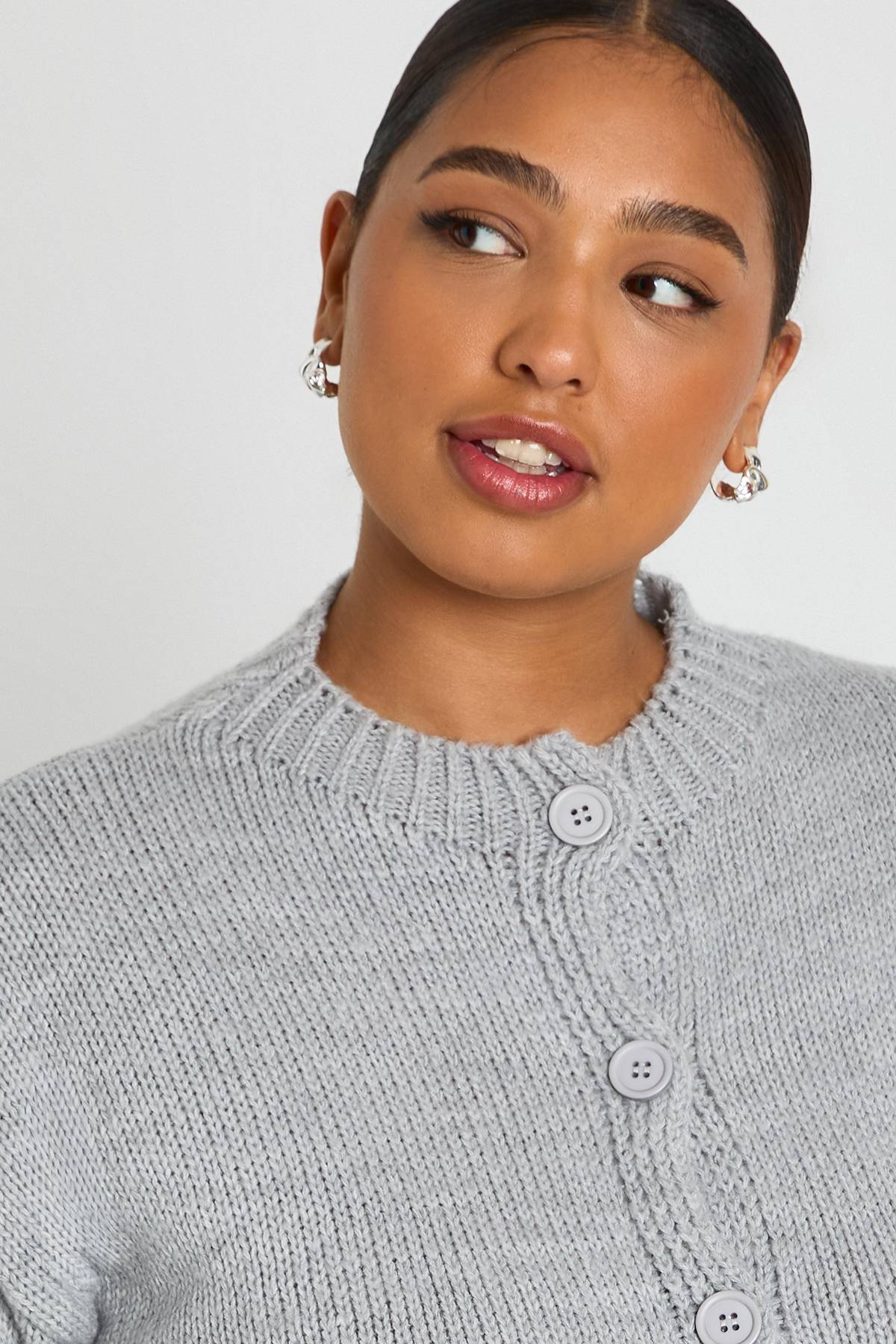 boohoo Plus Crew Neck Button Front Cardigan