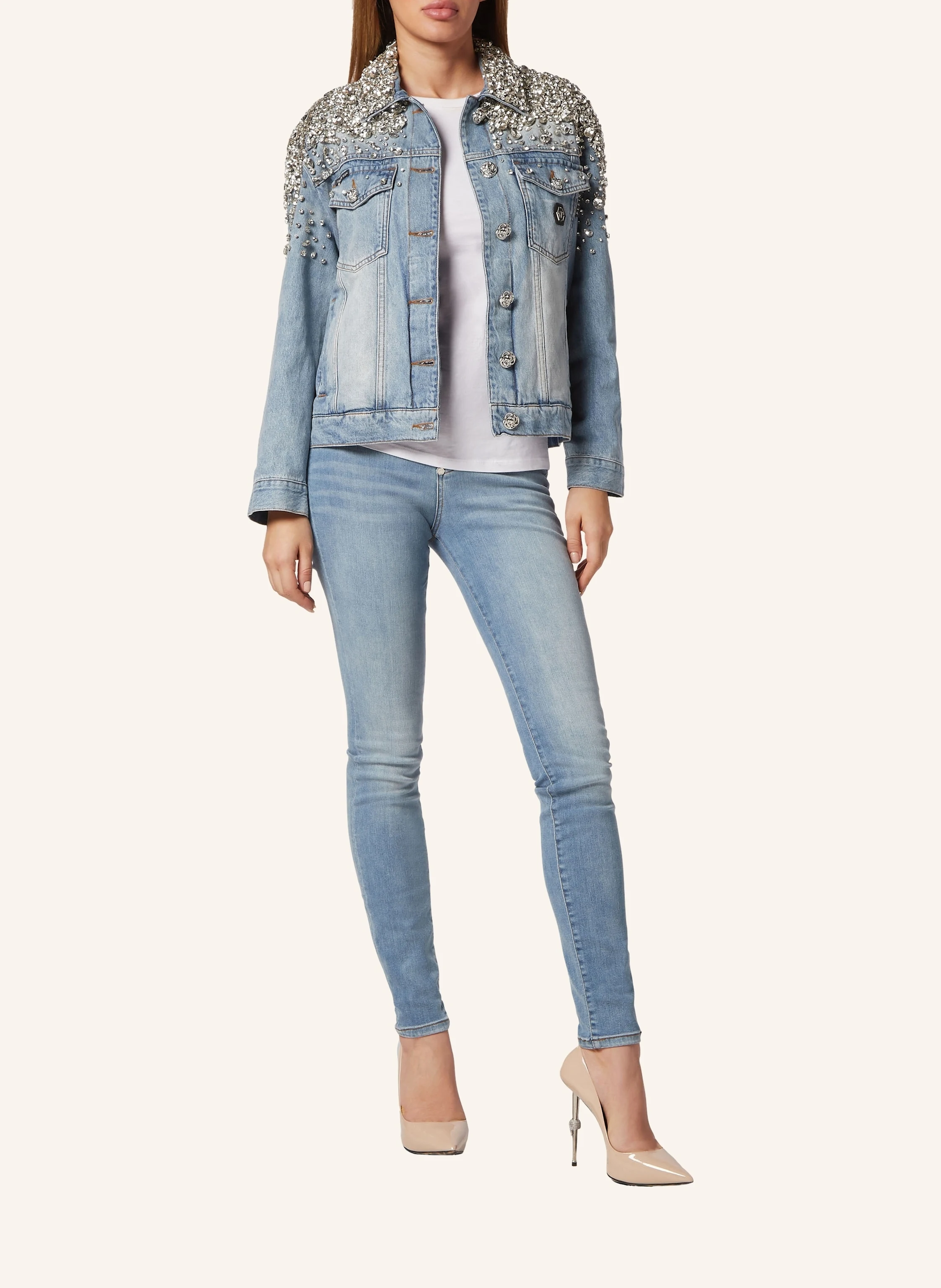 PHILIPP PLEIN Jeansjacke Oversize mit Steinenbesatz