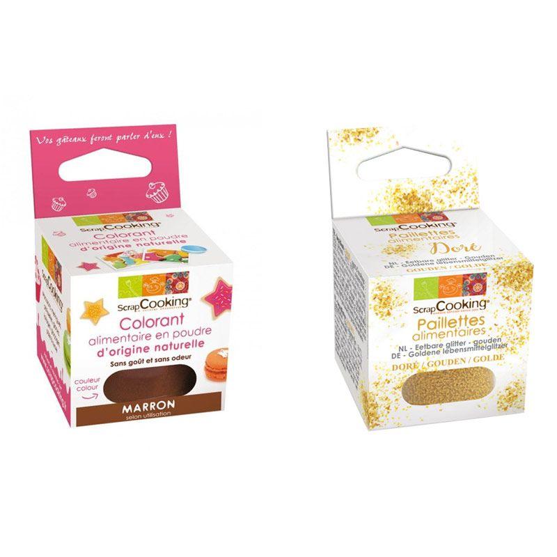 Colorant alimentaire naturel en poudre Marron + paillettes dorées Scra