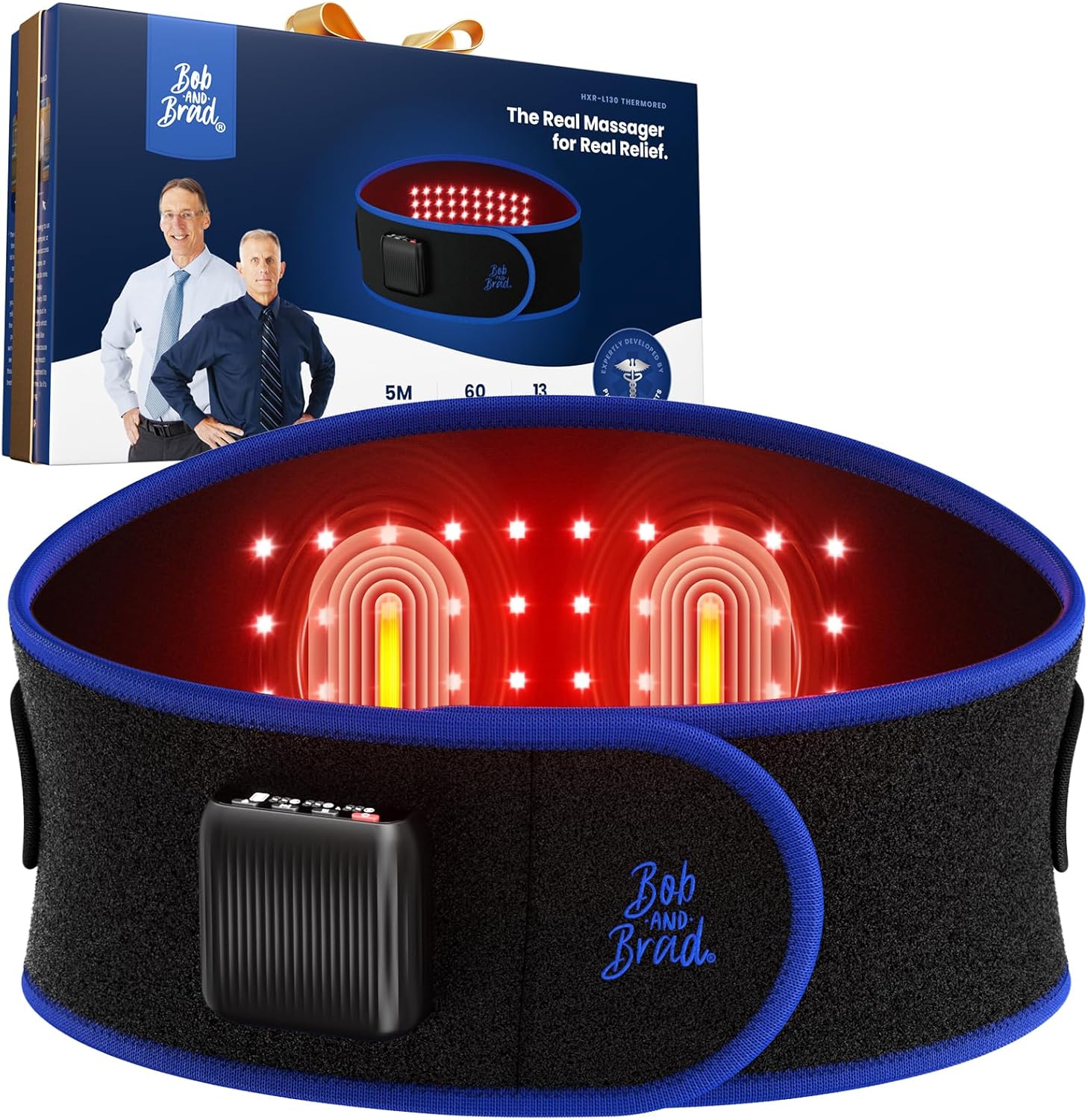 BOB AND BRAD ThermoRed Infrarot Wärmegürtel Rücken mit Rotlicht & Massage - Elektrischer Rückenwärmer mit Tiefenwärme (660nm/850nm), Massagegürtel zur Linderung von Verspannungen für Büro & Alltag
