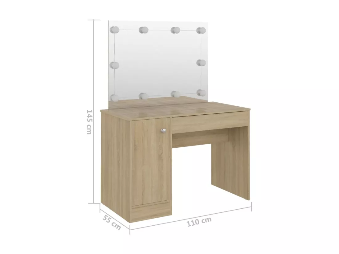 Table de maquillage avec éclairage LED 110x55x145 cm MDF Chêne