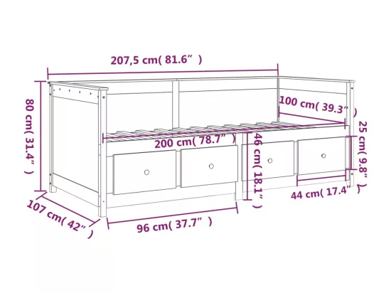 Lit de jour sans matelas noir 100x200 cm bois de pin massif