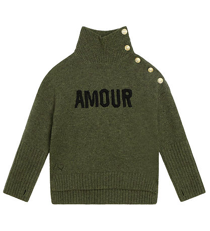Zadig & Voltaire Bluse - Wolle - Grün Meliert m. Text/Knöpfe