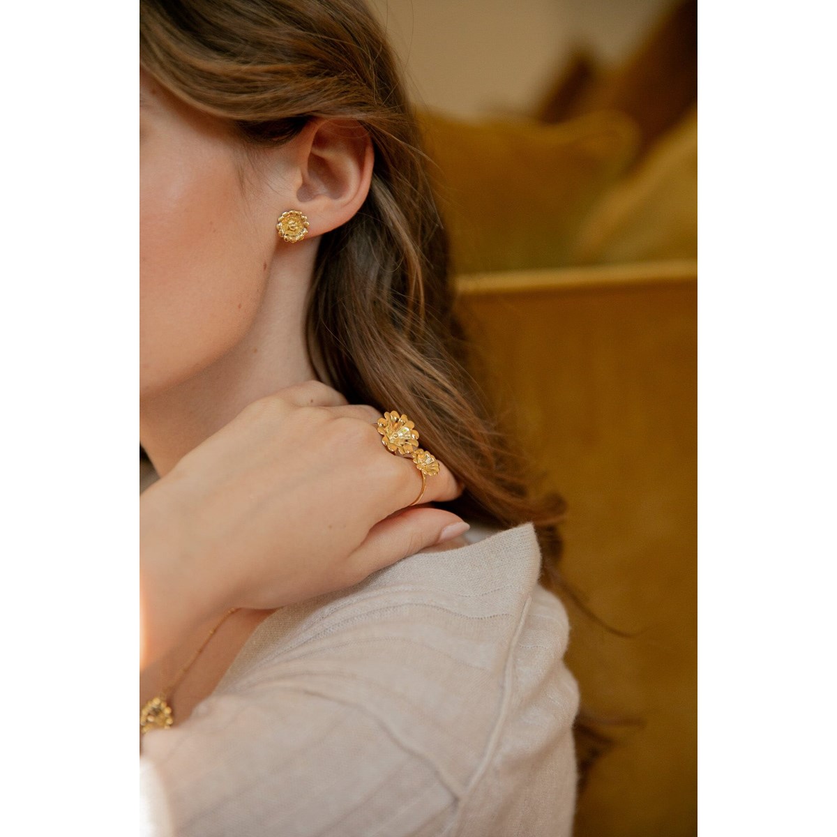 bague fleur doré à l'or fin - THÉIA