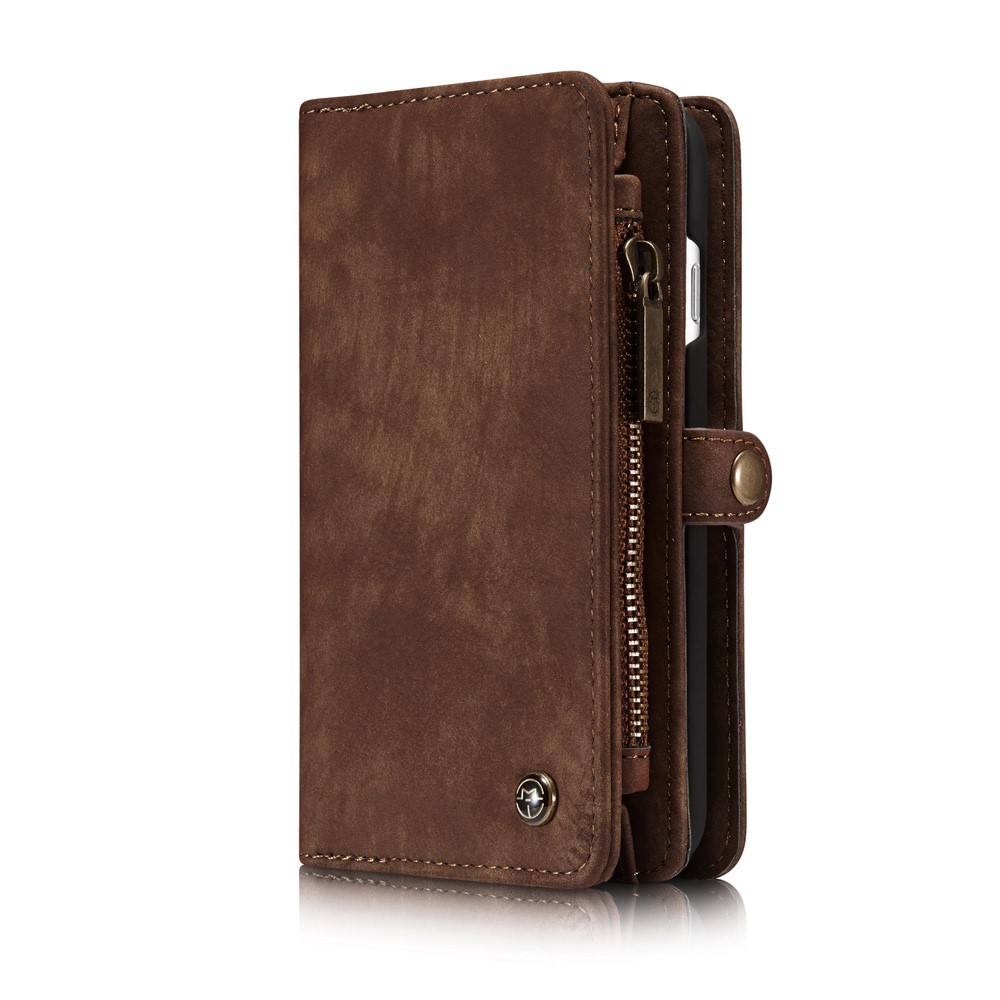 iPhone SE (2022/2020) / 8 / 7 3in1 Leder Tasche   Magnet Hardcase und Karten Etui - Dunkelbraun