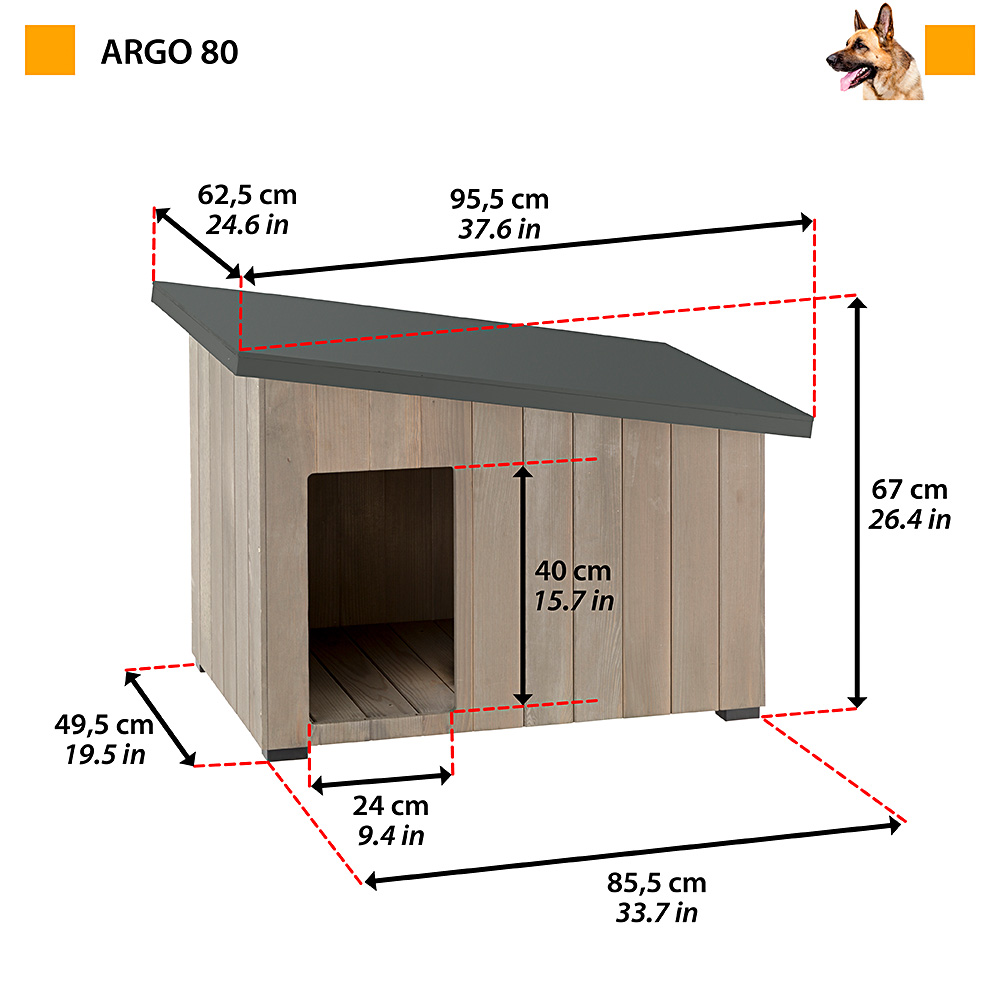 Niche pour extérieur, maison pour chiens argo 80 en bois fsc avec vernis atoxique, résistant aux u.v.