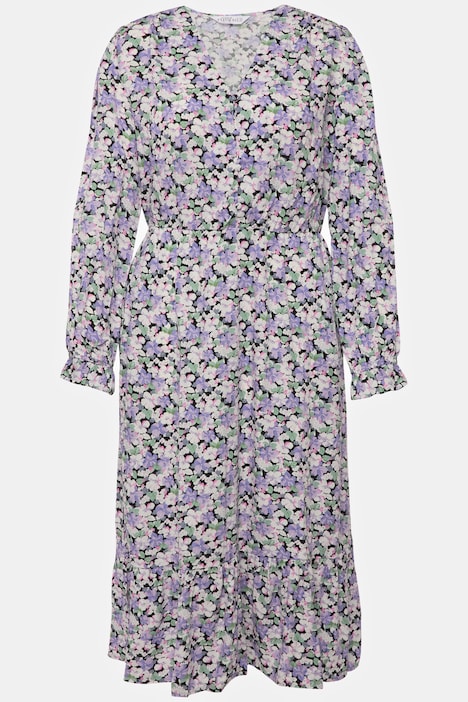 Midikleid, A-Line, Flower Print, V-Ausschnitt, Kurzarm