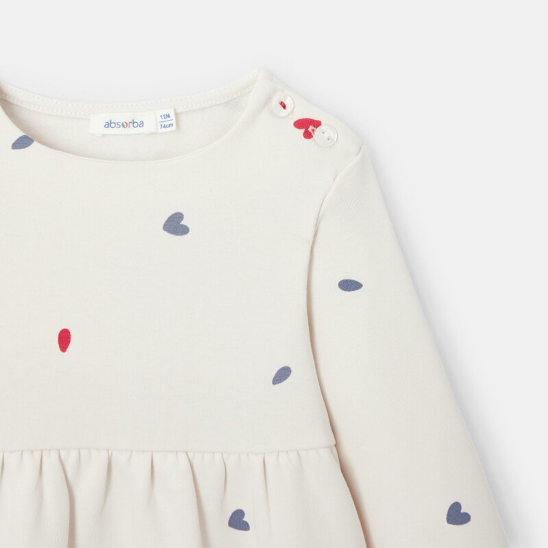 Robe chemise fille molleton cœurs blanc bébé fille Rose