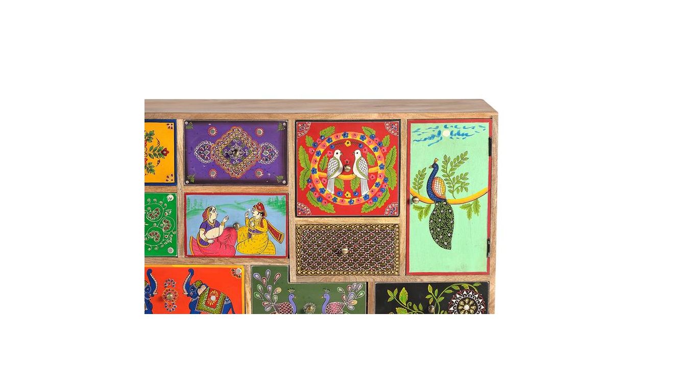 Commode 13 tiroirs bois multicolore 112x35x90cm