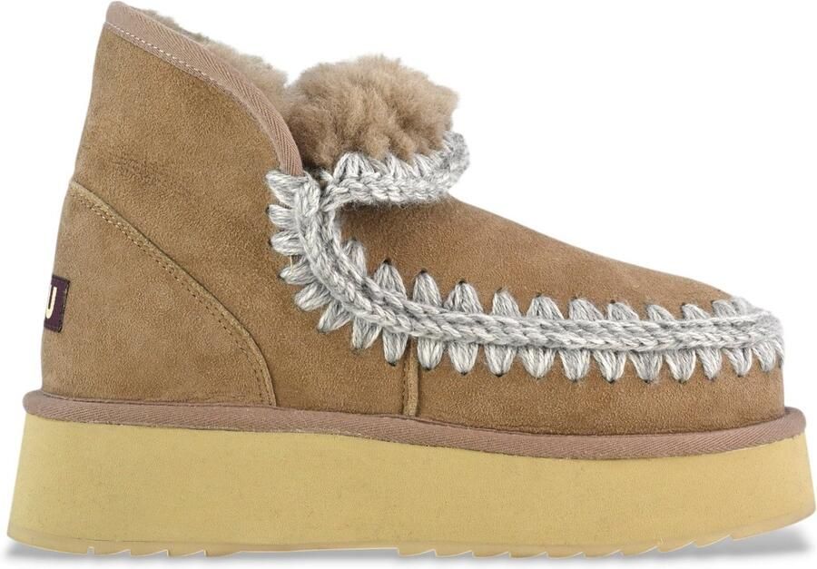 MOU Vachtlaarzen Dames Mini Eskimo Platform Boot Maat: 40 Materiaal: Suède Kleur: Cognac