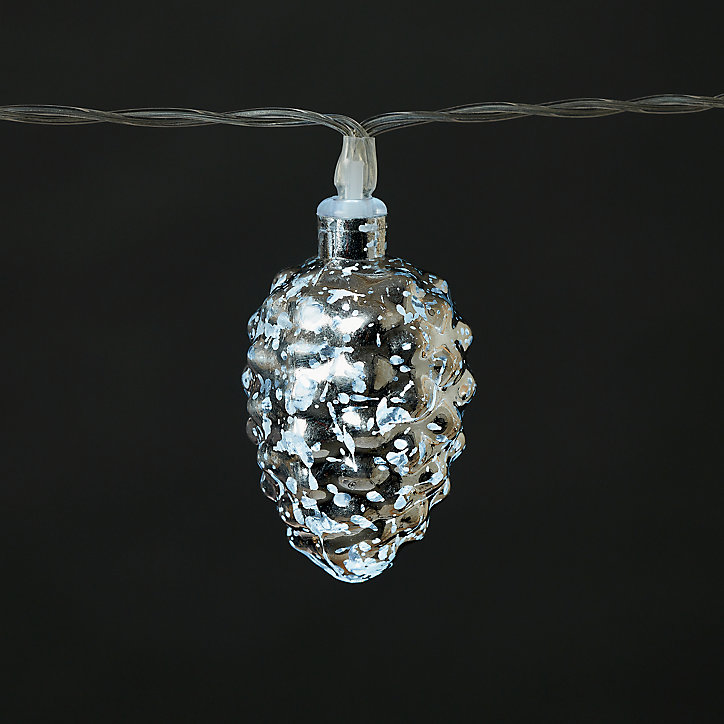 Guirlande lumineuse LED intérieure blanc froid câble transparent 2,55 m décor pomme de pin