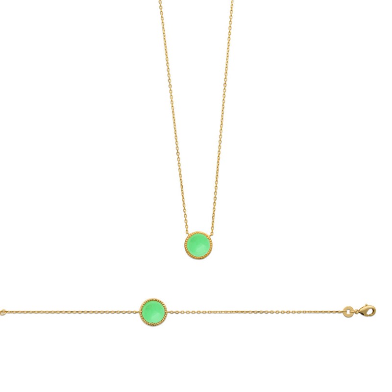Collier Femme - Plaqué Or - Aventurine - Longueur : 45 cm