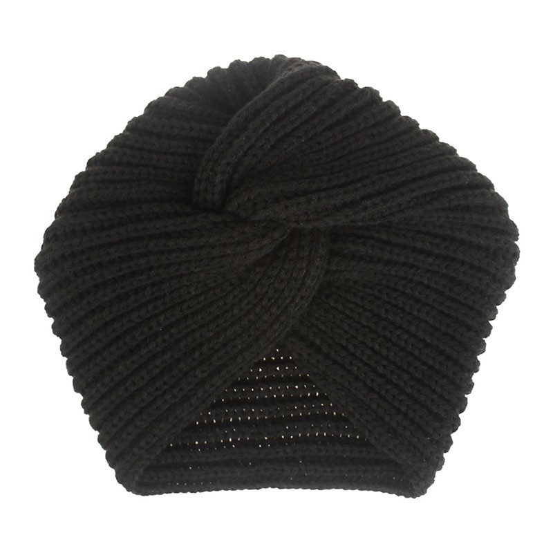 Damen Strickmütze Fashion Winter Mütze mit Knoten (One Size) - Schwarz