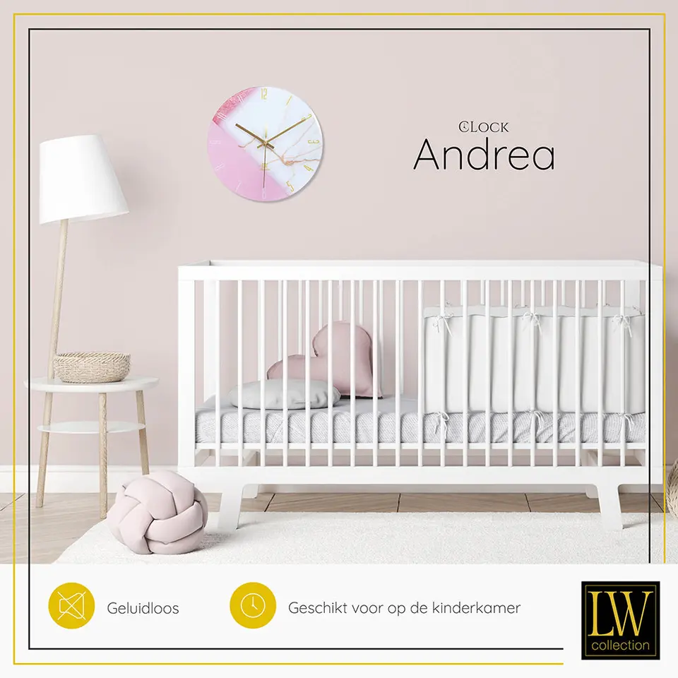 LW Collection Keukenklok Andrea wit roze 30cm