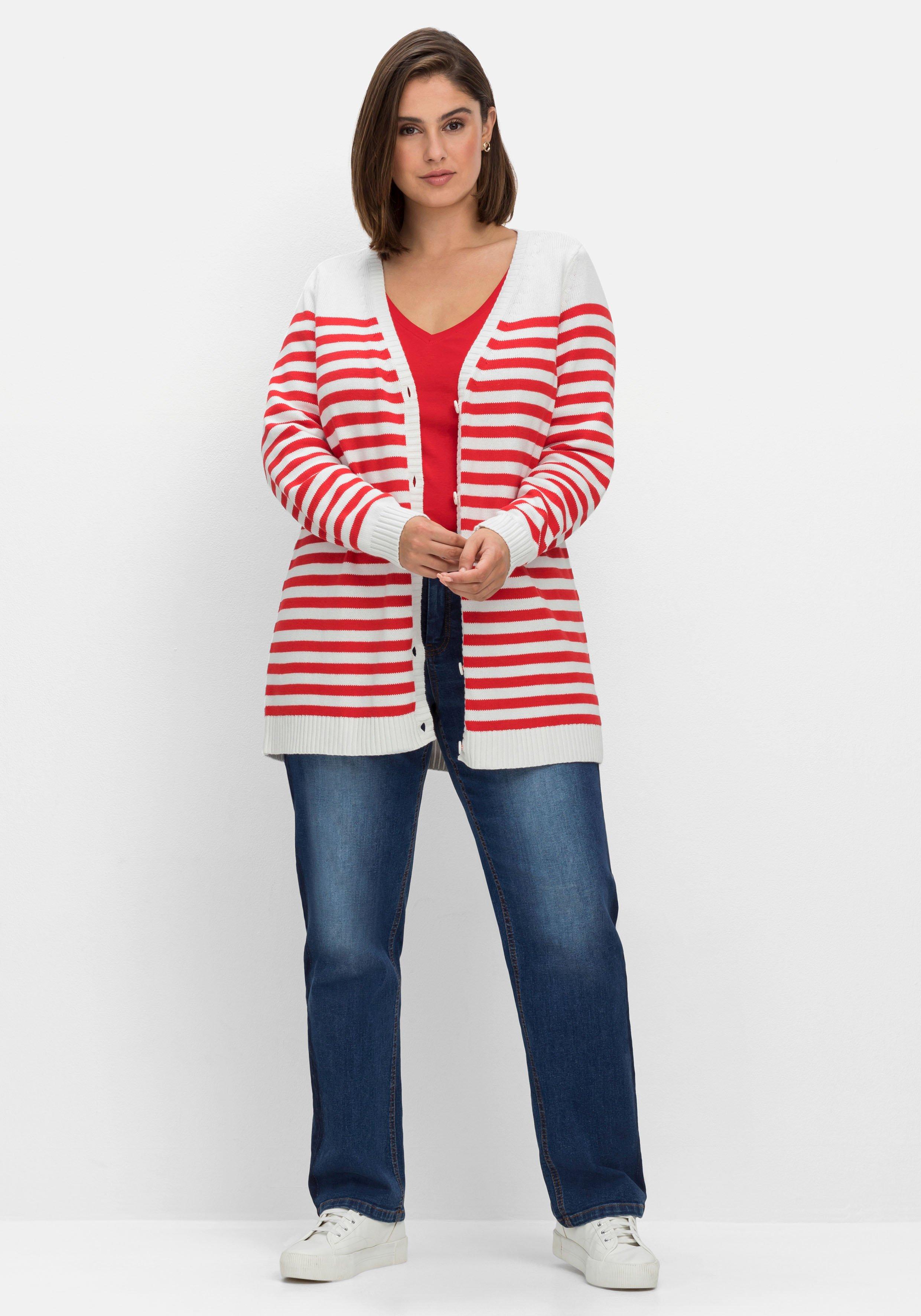 Geringelte Strickjacke mit Knopfleiste