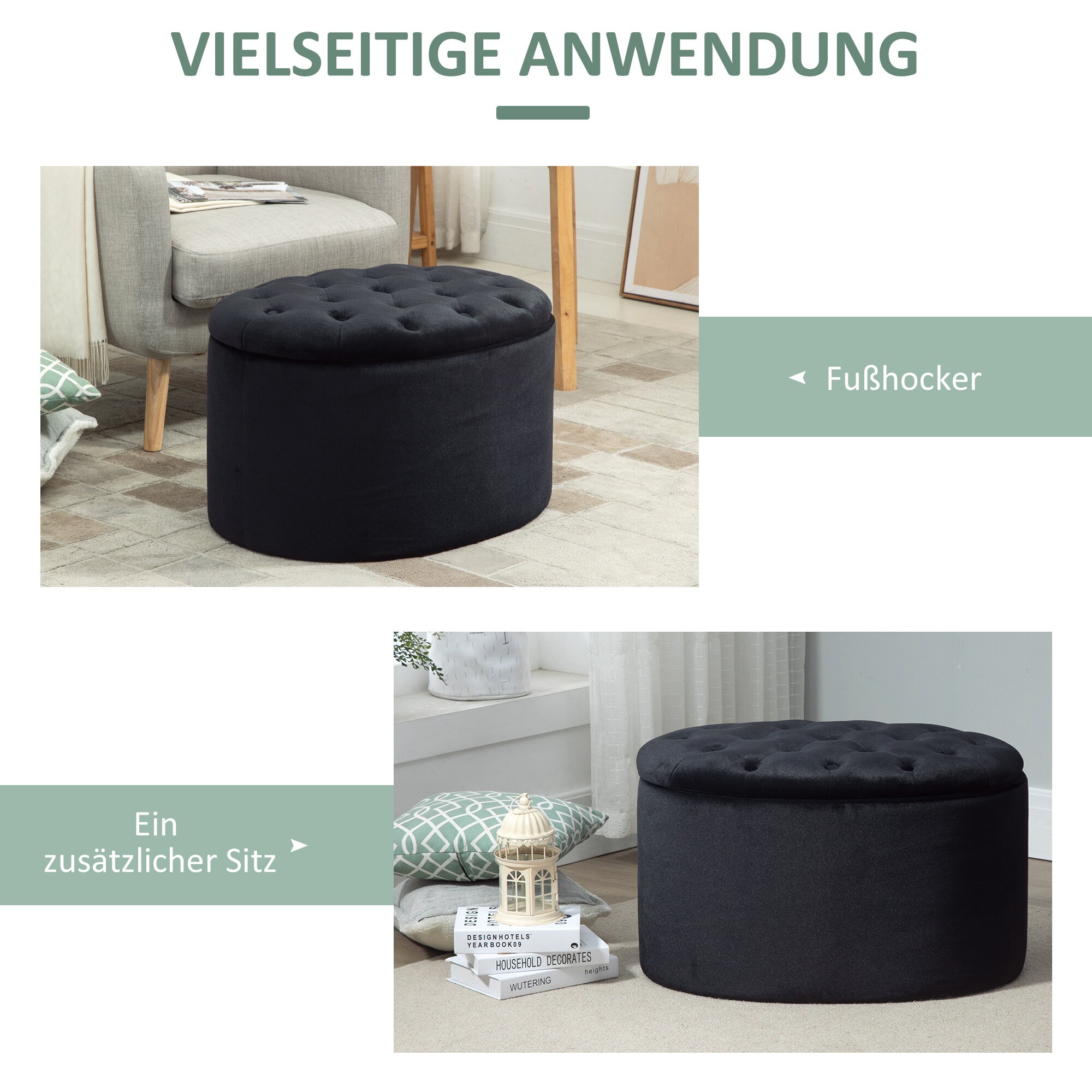 HOMCOM Sitzbank ovalförmig mit Stauraum 71B x 52T x 42H cm