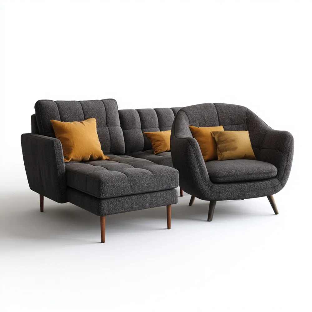 Sofa-Set Stoff 220x150x85 cm – Dunkelgrau – Modernes Design