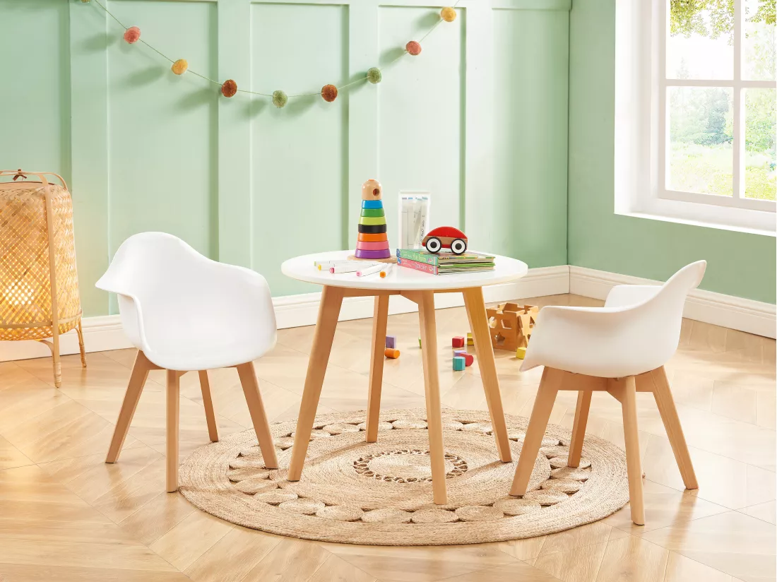 Lot de 2 chaises enfant avec accoudoirs en polypropylène et hêtre - Blanc - POUPINETTE
