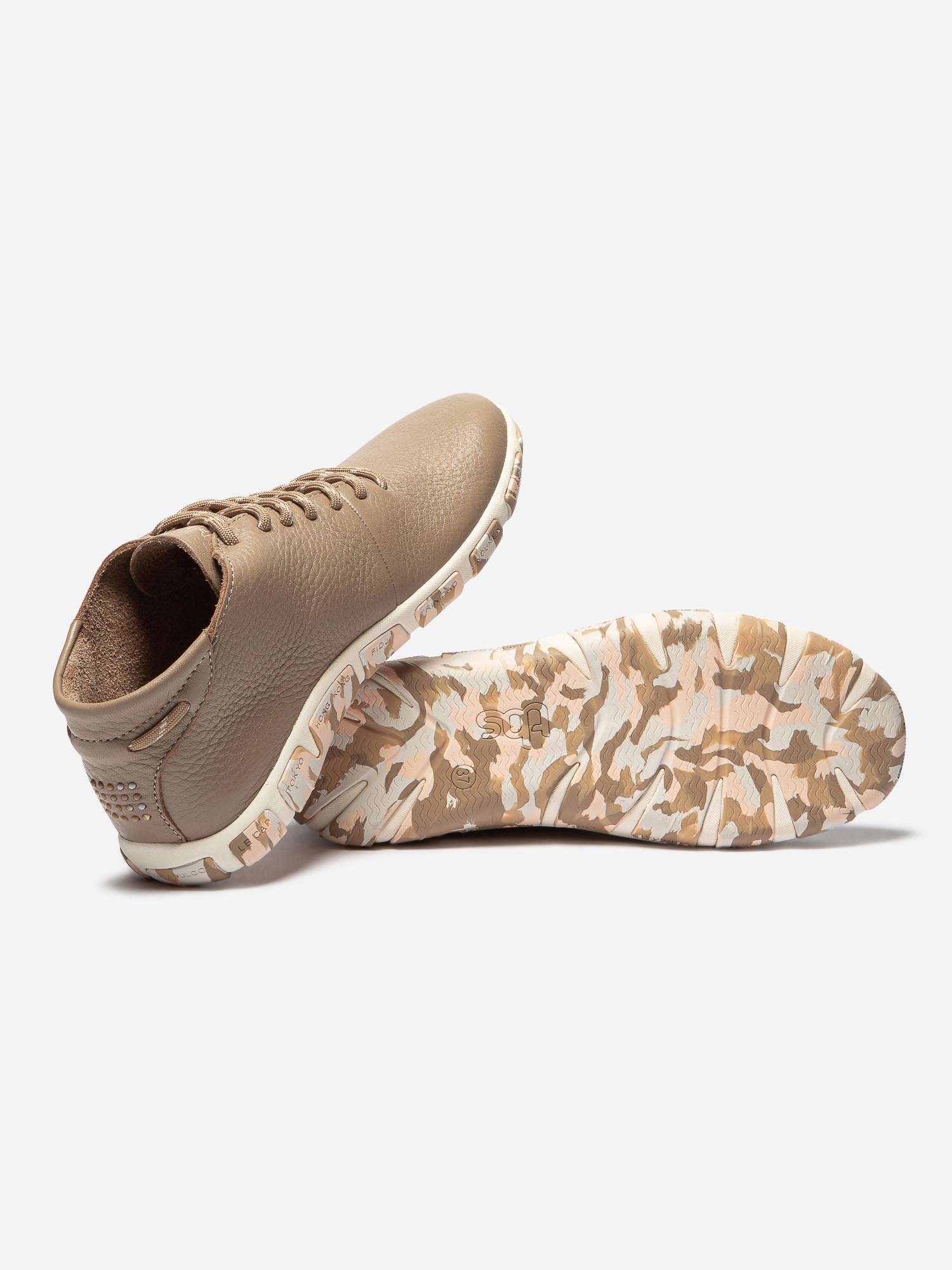 Baskets Femme Montantes Confort Cuir Beige