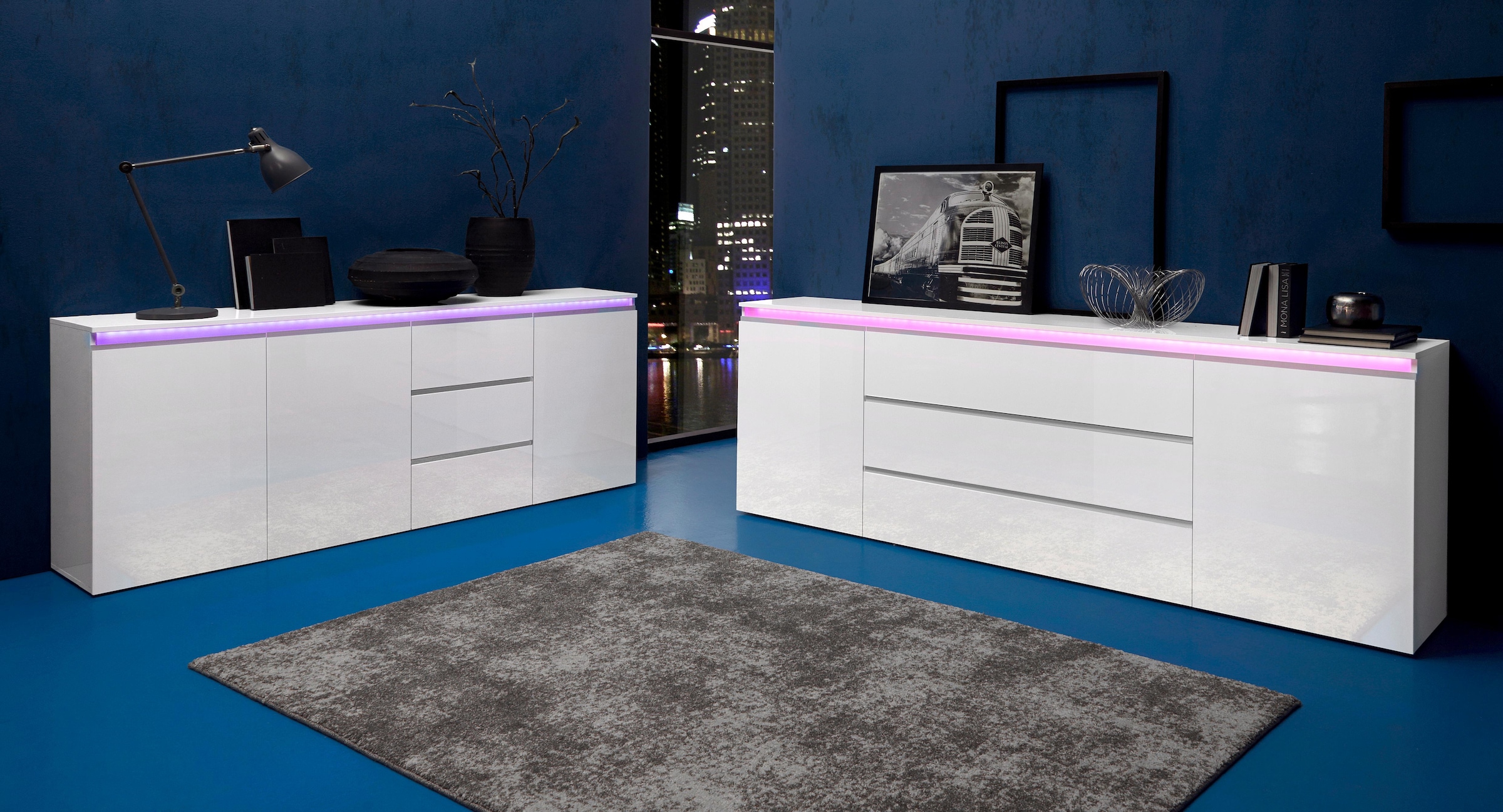 INOSIGN Sideboard »Magic, Kommode, Schrank, Kredenz« mit 2 Türen und 3 Schubkästen Hochglanz lackiert (B/T/H) 240x40x80 cm