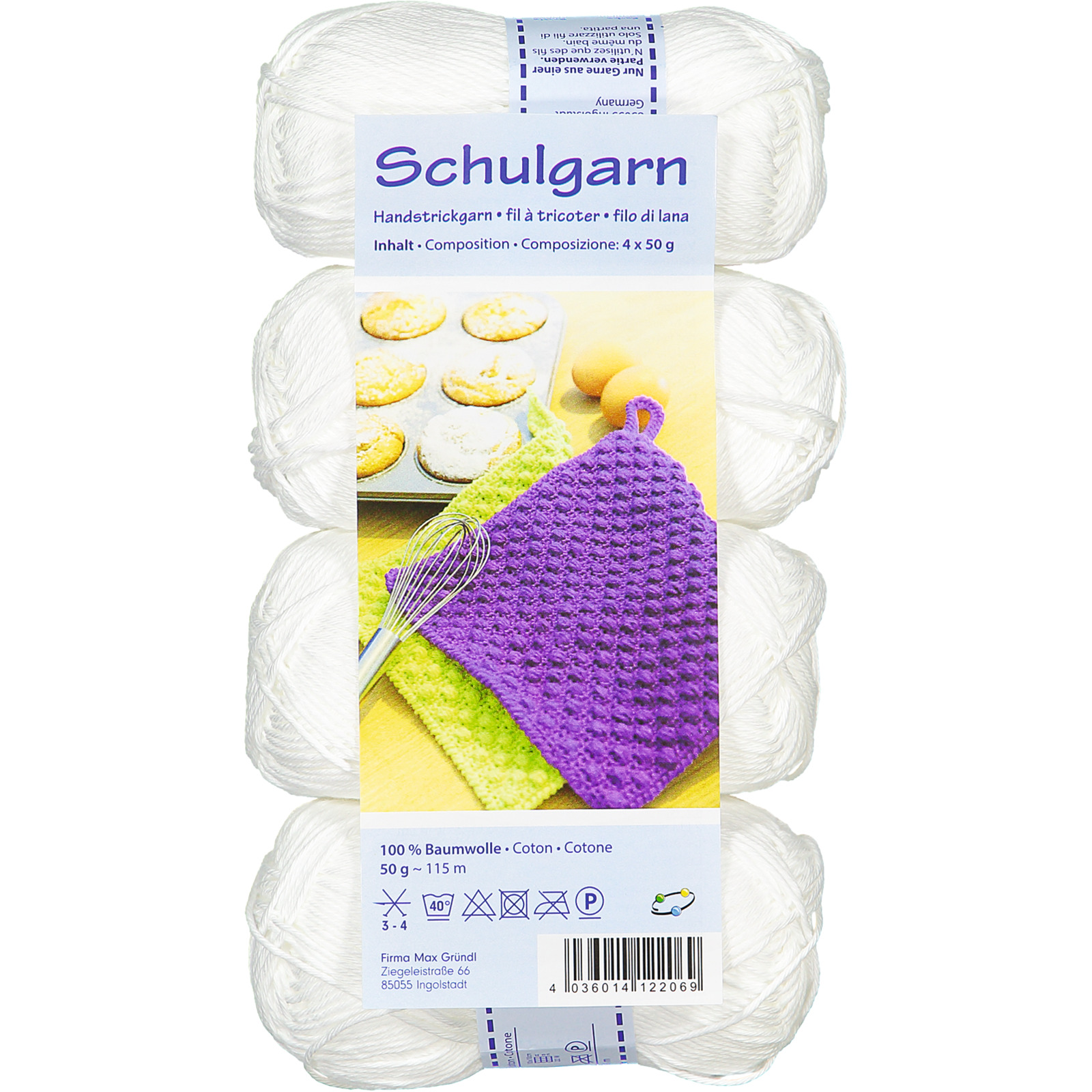 Schulgarn 4er 01-weiss 200 gr. uni