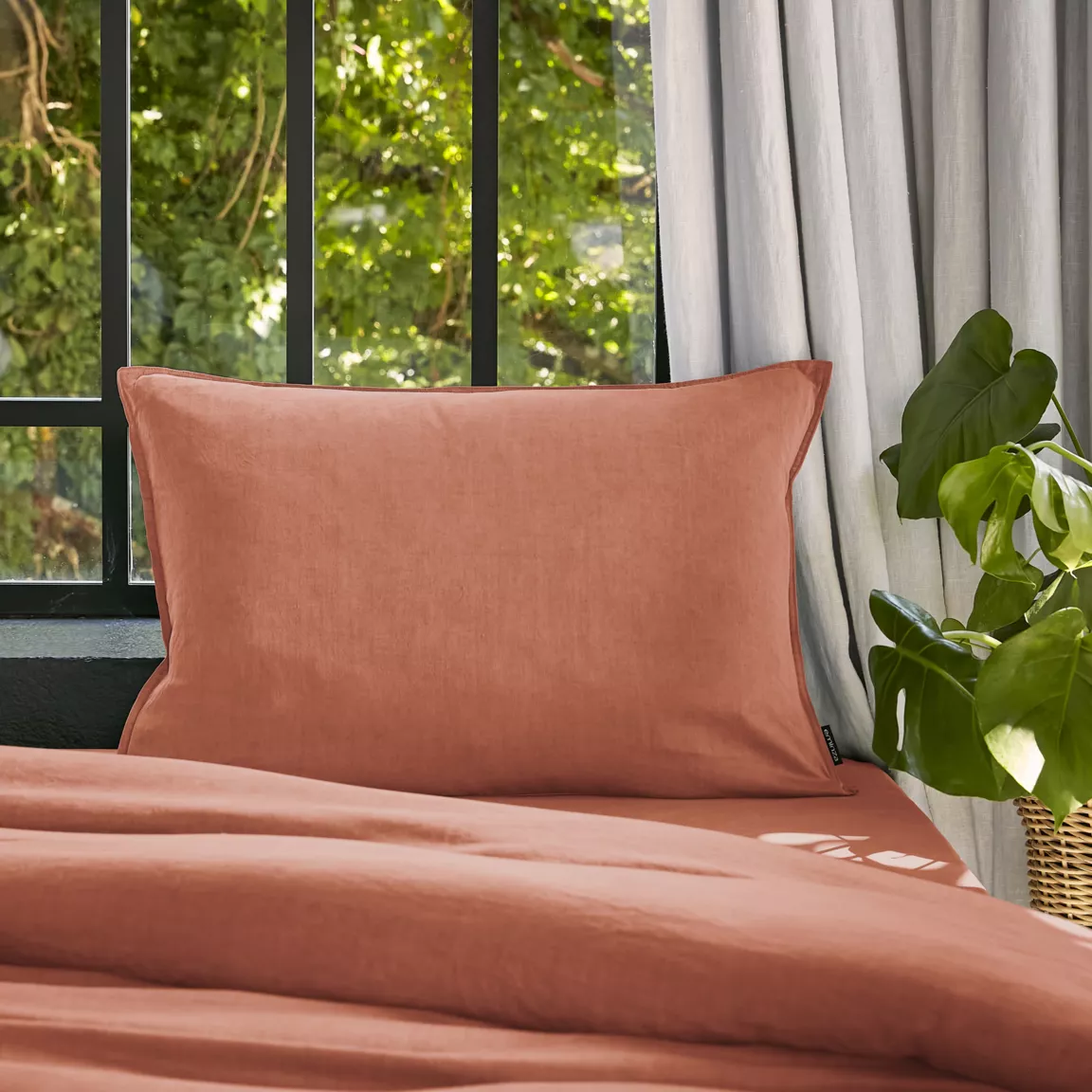 Taie d'oreiller rectangulaire lyocell Tencel™ lavé (50 x 80 cm) Olivia Terracotta