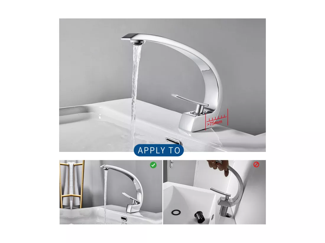 AuraLum Max Robinets de lavabo de salle bains Chromé Robinet mitigeur de salle de bains Robinet de lavabo en laiton Mitigeur de lavabo ,EU Modèle