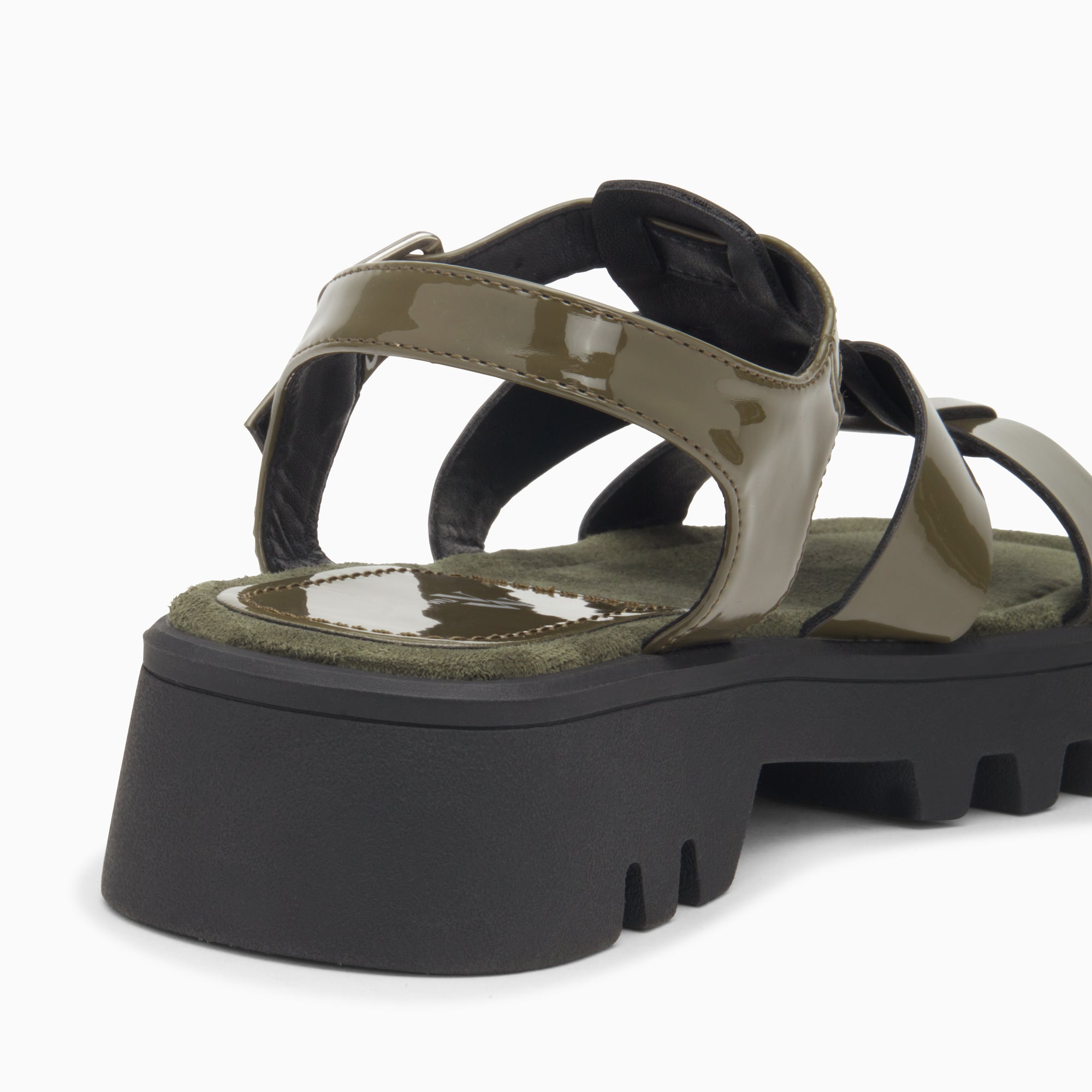 Sandales plates-Sandales Edmée kaki verni à plateforme crantée