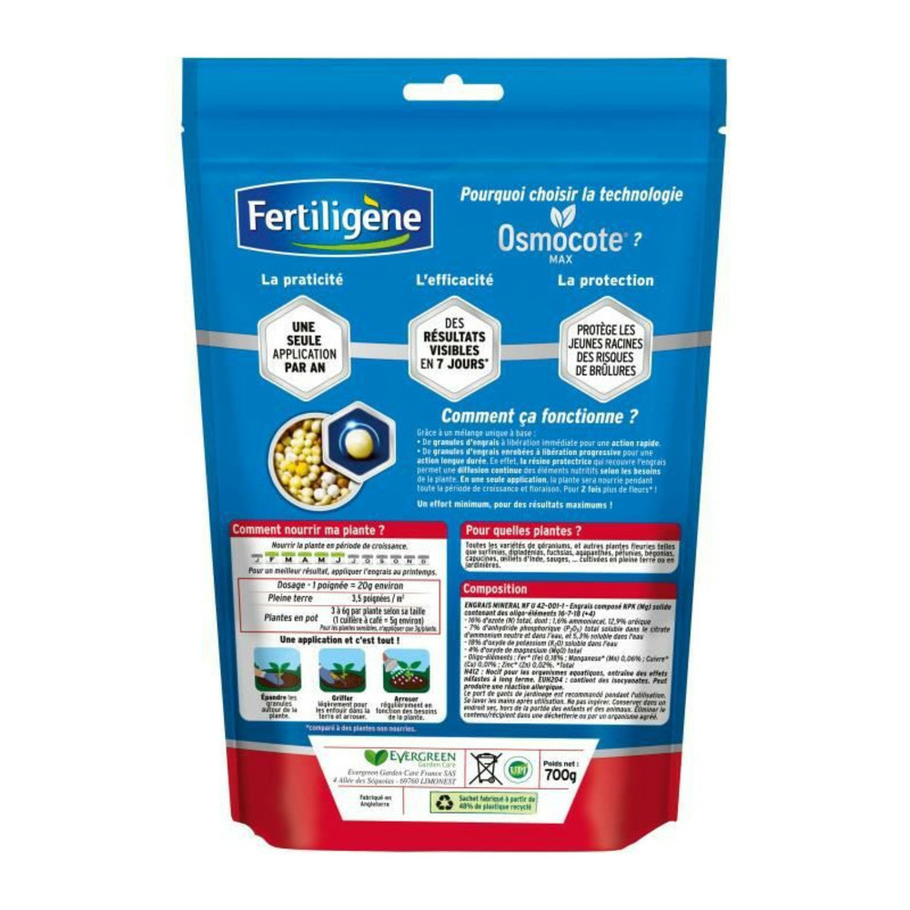 Fertiligene - engrais longue durée osmocote max géraniums, dipladénias, surfinias 700g