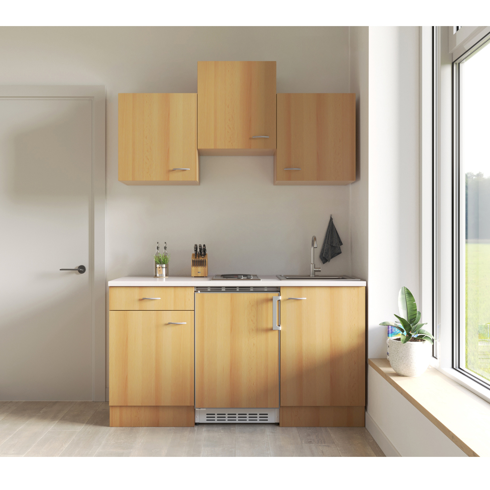 Küchenblock NANO - Buche - mit Kühlschrank - 150 cm