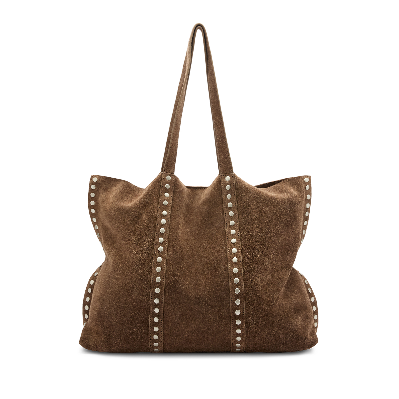 Bruine suède shopper met studs