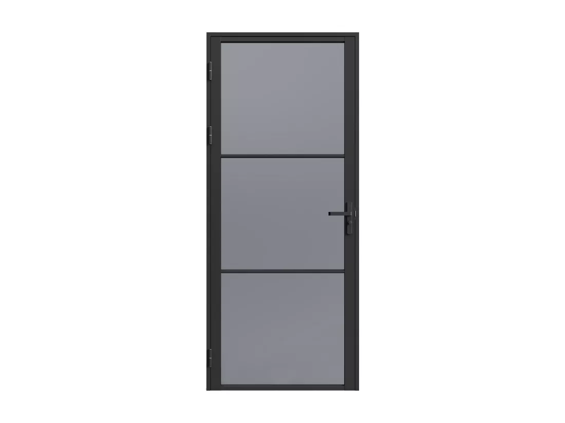 Bloc porte réversible en aluminium et verre trempé fumé - H204 x L93 cm - Noir - MASERU