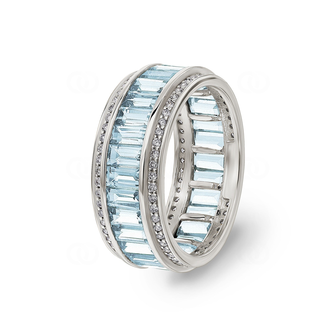 Ring 750/18 K Weissgold mit Aquamarinen & Diamanten 0.41 ct H/si